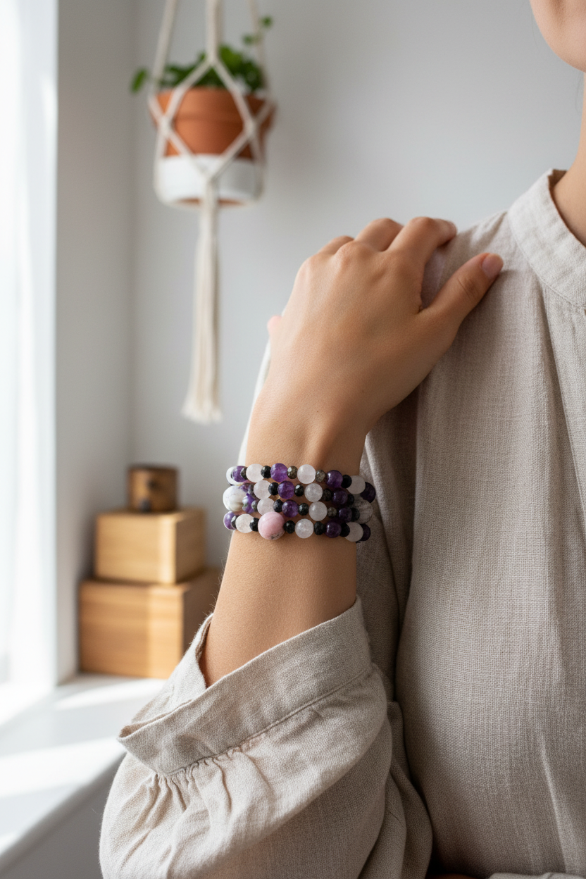 Amethyst Pearl Wrap Bracelet - One of a Kind Bangle