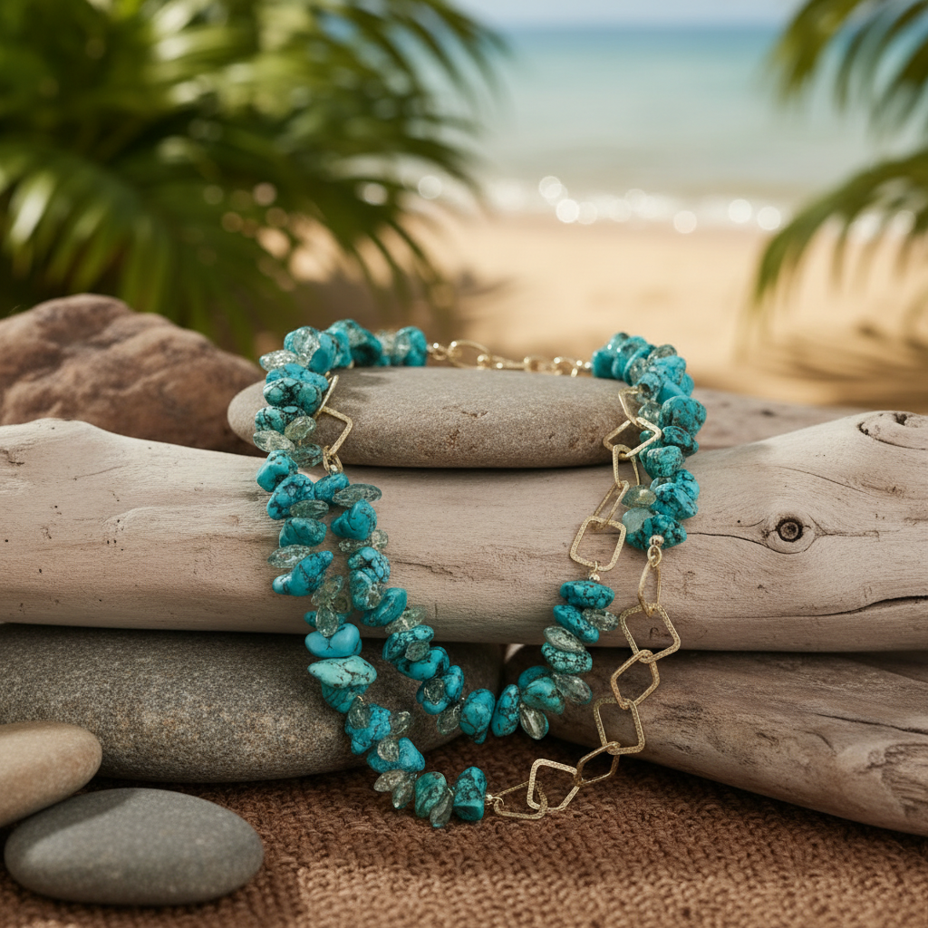 Turquoise Necklace - One of a Kind Sterling Silver 36 Inch Versatile