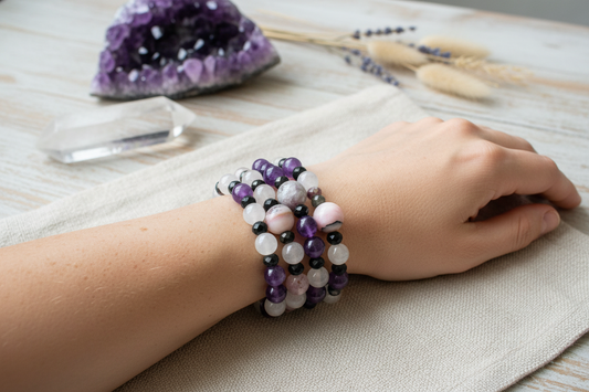 Amethyst Pearl Wrap Bracelet - One of a Kind Bangle