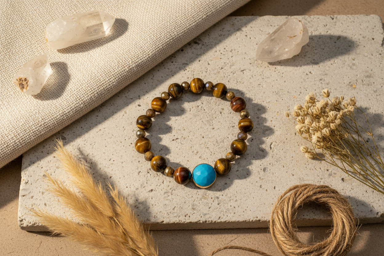 Tiger's Eye Eagle's Eye Bracelet - Blue Brown Stretch