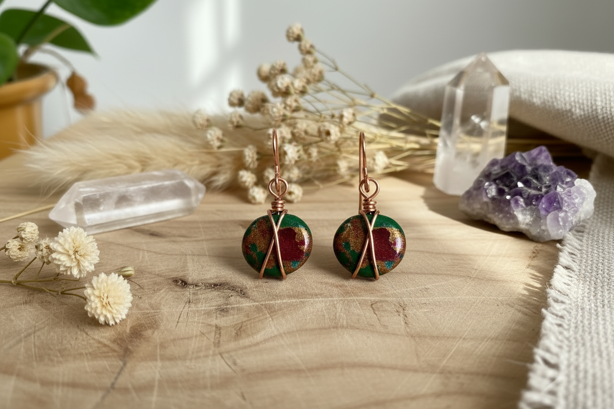 Agate Earrings - Copper Wire Wrapped Dangle Earrings