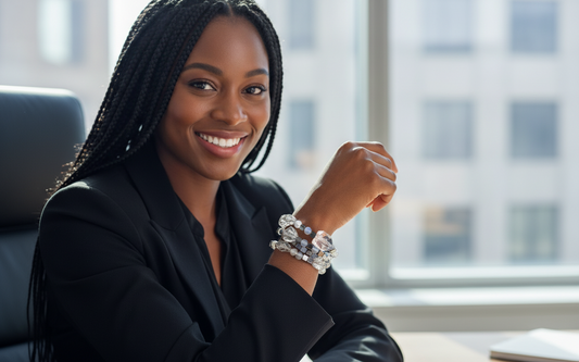 Hematite Opalite Mother of Pearl Bangle - Memory Wire Bracelet