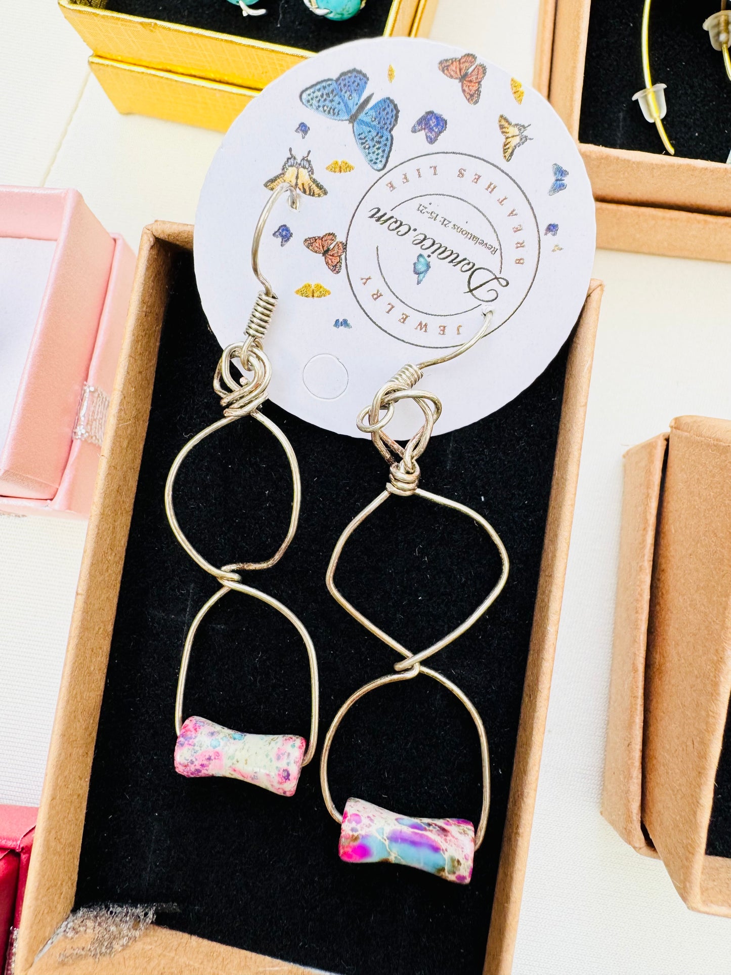 Imperial Jasper Dangling Earrings - Blue Purple One of a Kind