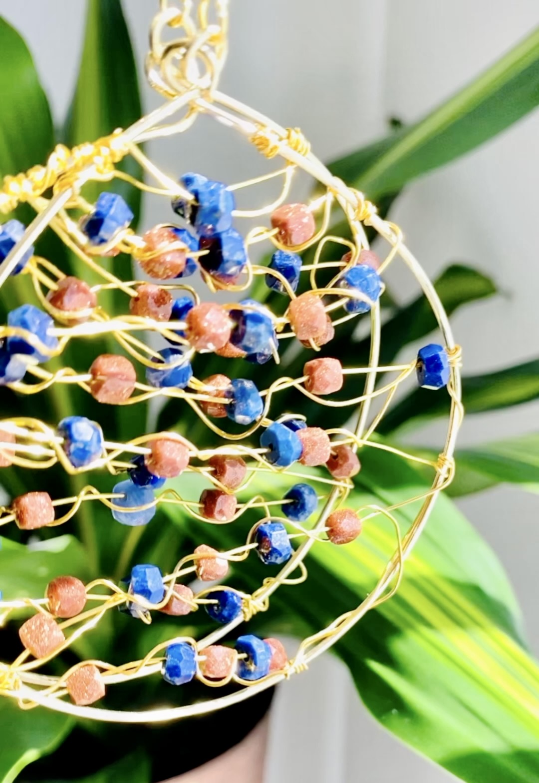 Goldstone Lapis Lazuli Hoop Earrings - Hypoallergenic