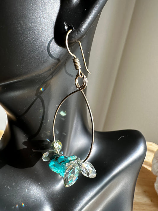 Turquoise Crystal Hoop Earrings - Hypoallergenic Sterling Silver