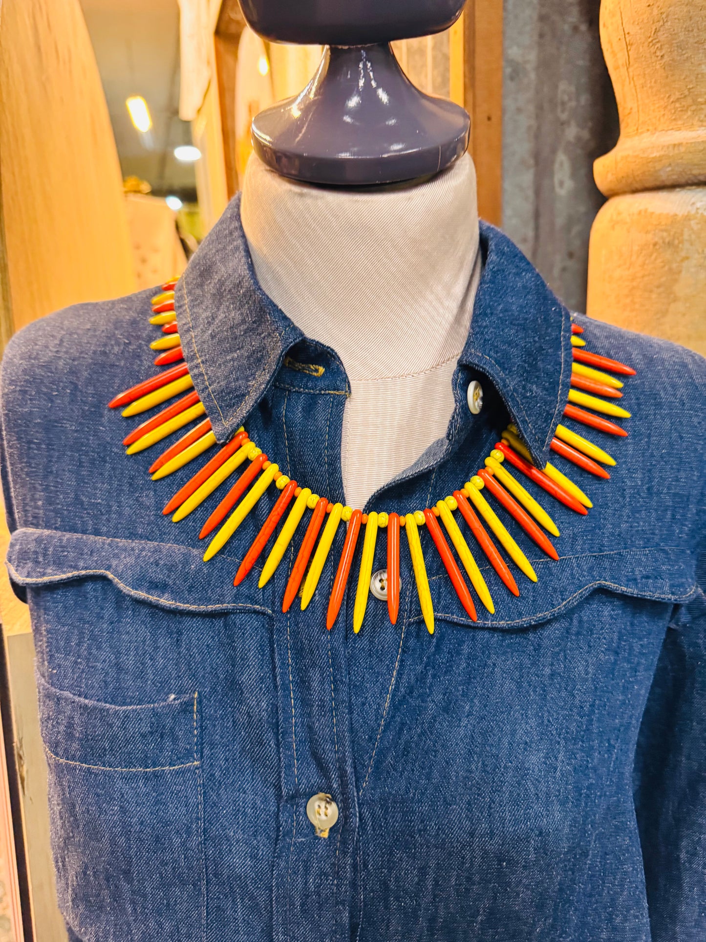 Sunburst Spike Statement Necklace | Yellow & Orange Howlite Fan Collar | Bohemian In Me