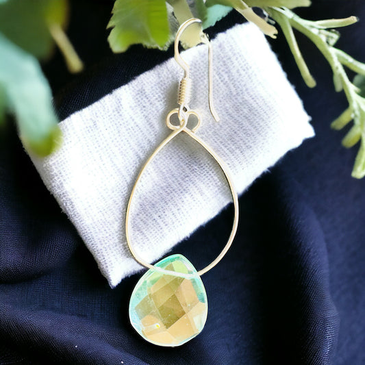 Aqua Blue Crystal Hoop Earrings - Hypoallergenic Sterling Silver