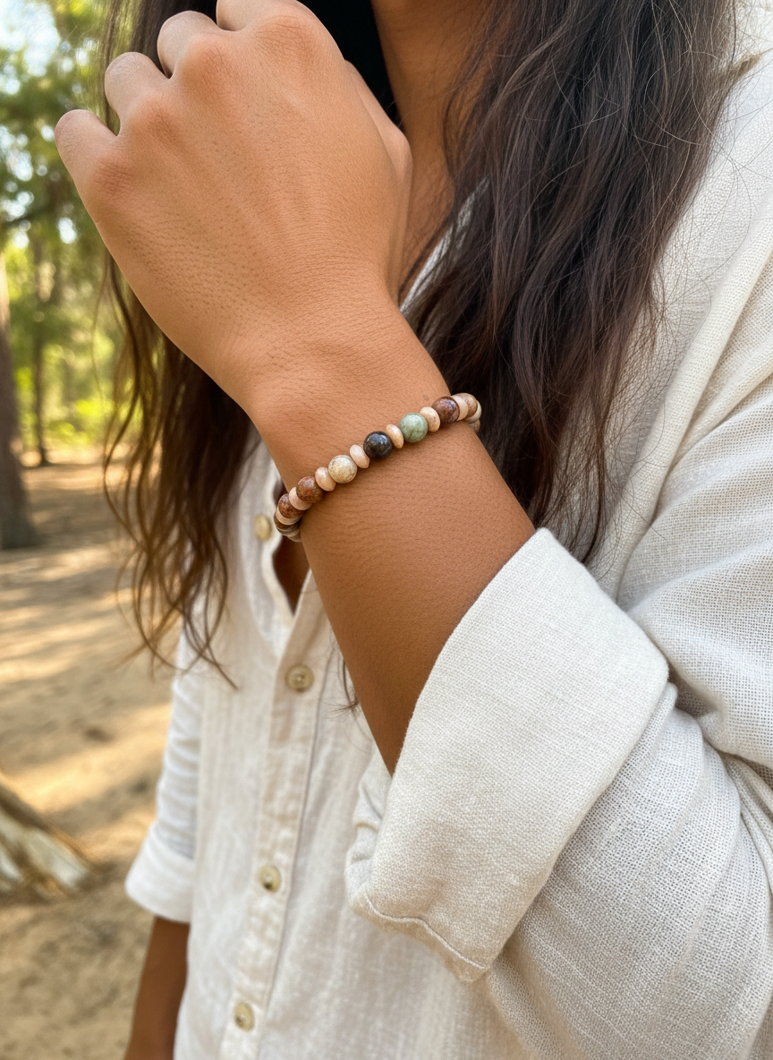 Sunstone Picture Jasper Bracelet - Stretch 7" One-of-a-Kind