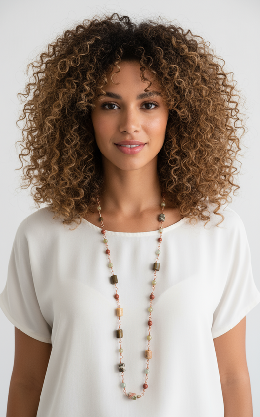 Jasper Goldstone Necklace - Adjustable Up to 40 Inches