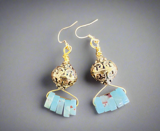 African Opal Dangling Earrings - Heart Chakra Gemstone Jewelry