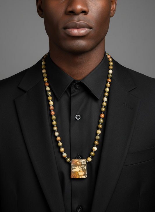 Picture Jasper Agate Hematite Necklace - 24K Gold Fill Clasp