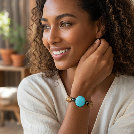Turquoise Wood Hematite Bracelet - Bohemian In Me Collection