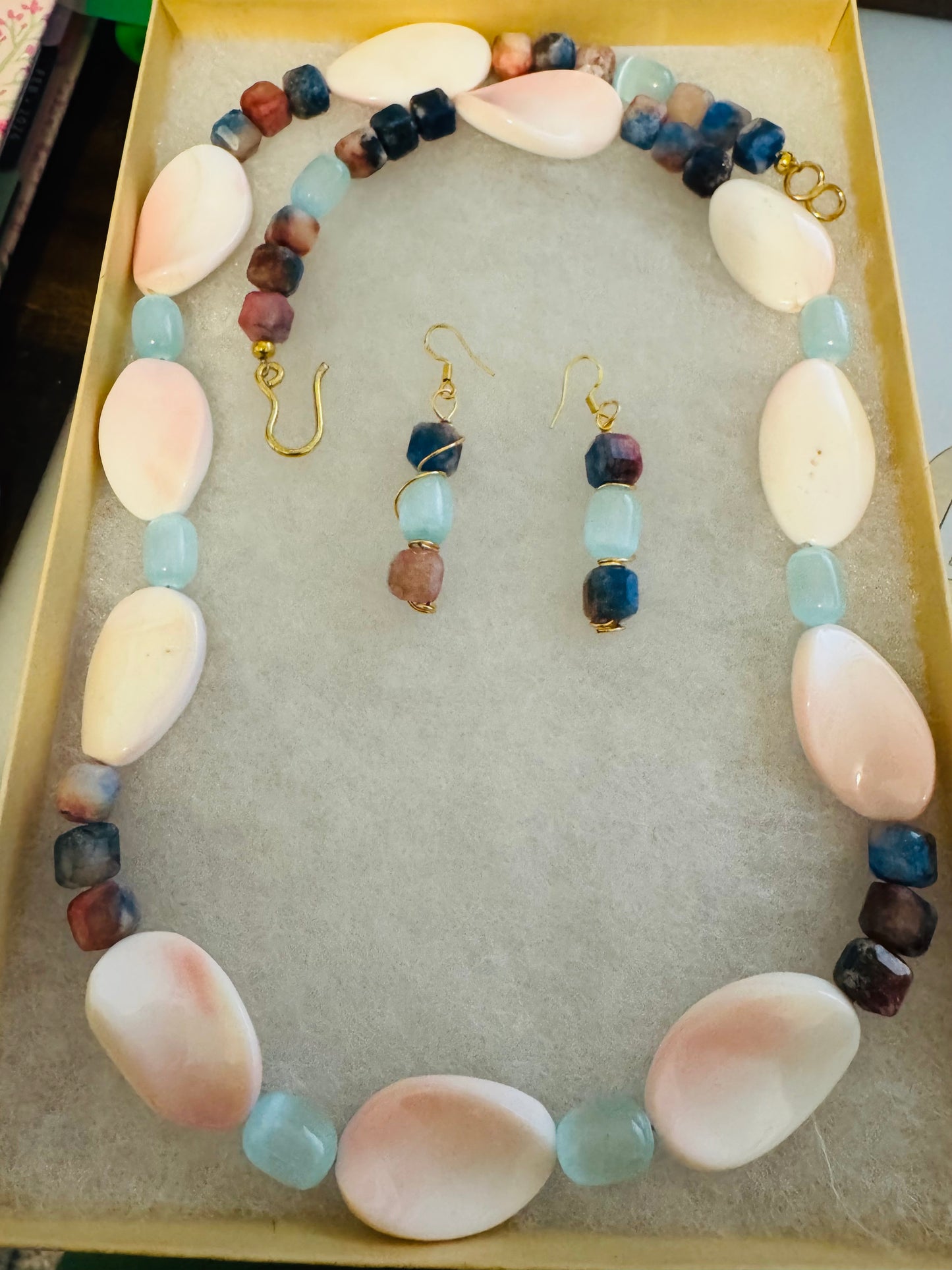 Mother of Pearl Ruby Sodalite Necklace Set - 28" Paradise Line