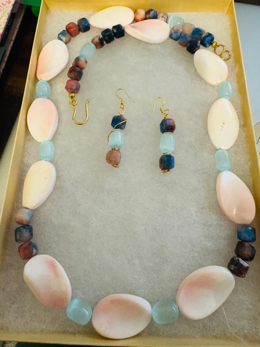 Mother of Pearl Ruby Sodalite Necklace Set - 28" Paradise Line