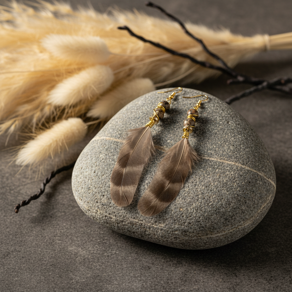 Handmade Mother of Pearl Feather Earrings - Resin Art Bohemian Jewelry