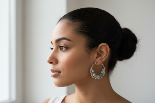 Dalmatian Jasper Hoop Earrings - Sterling Silver Plated Copper