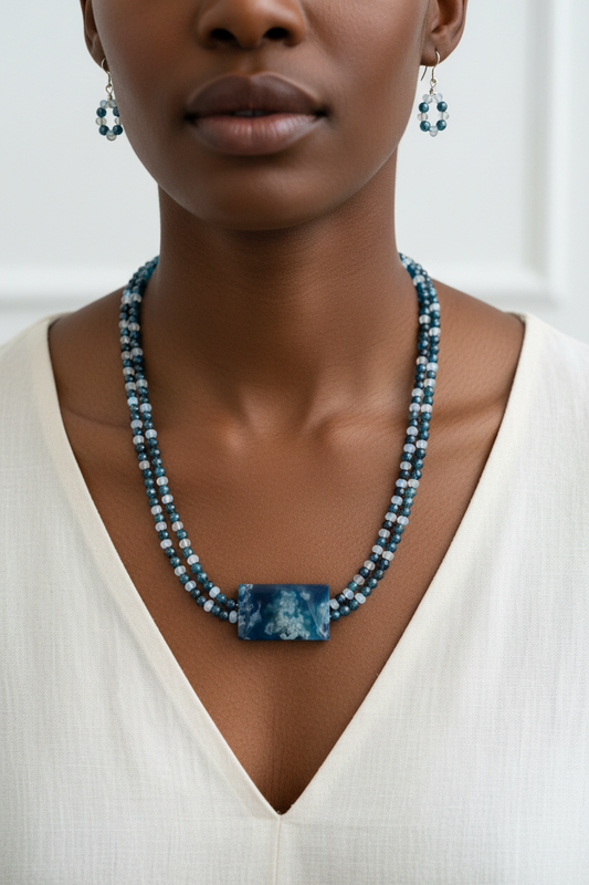 Agate Opalite Necklace & Earring Set - 22" Sterling Silver Paradise