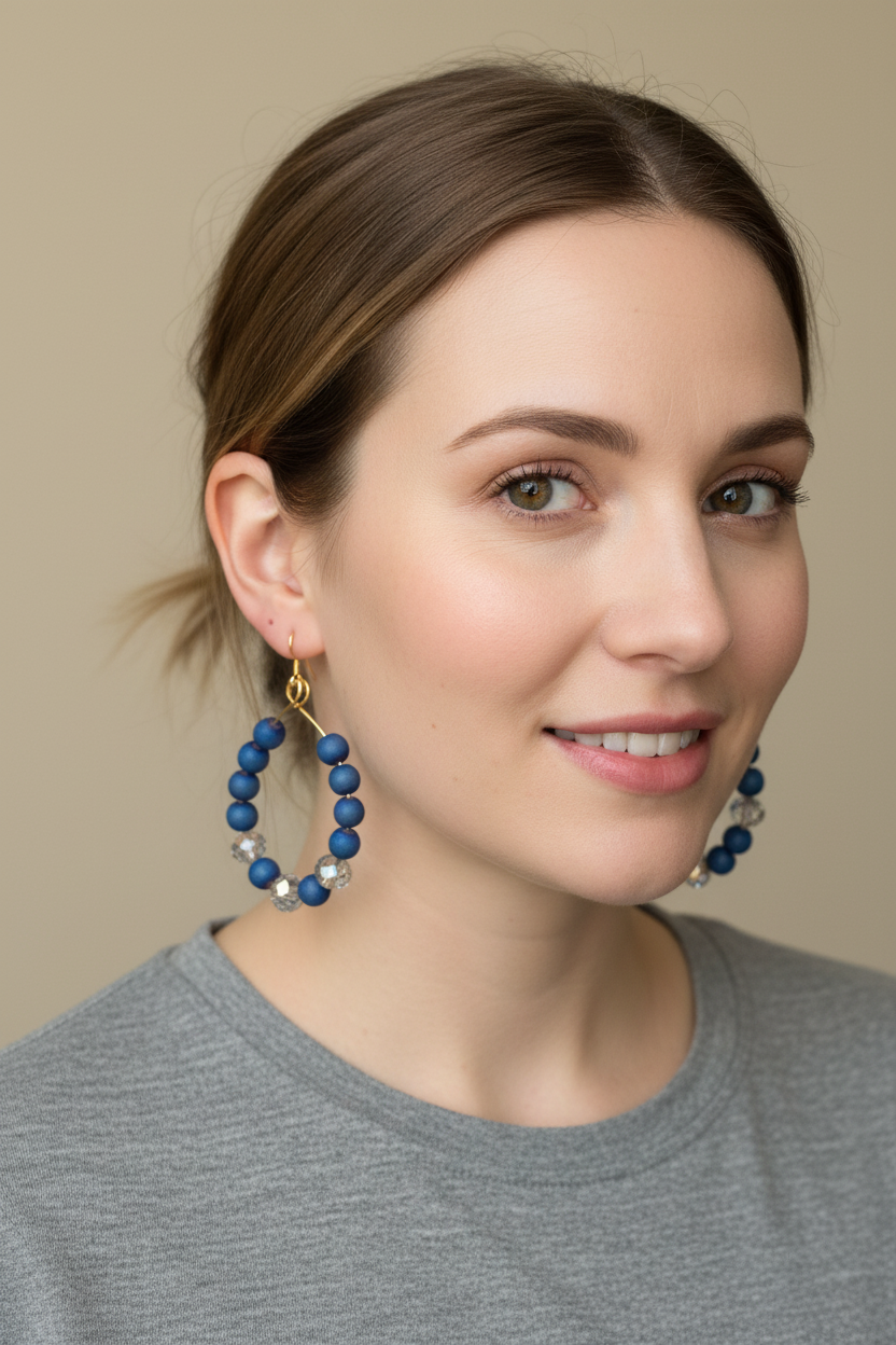 Gold Druzy Hoop Earrings - Silver Crystal 14K Gold Plated Copper