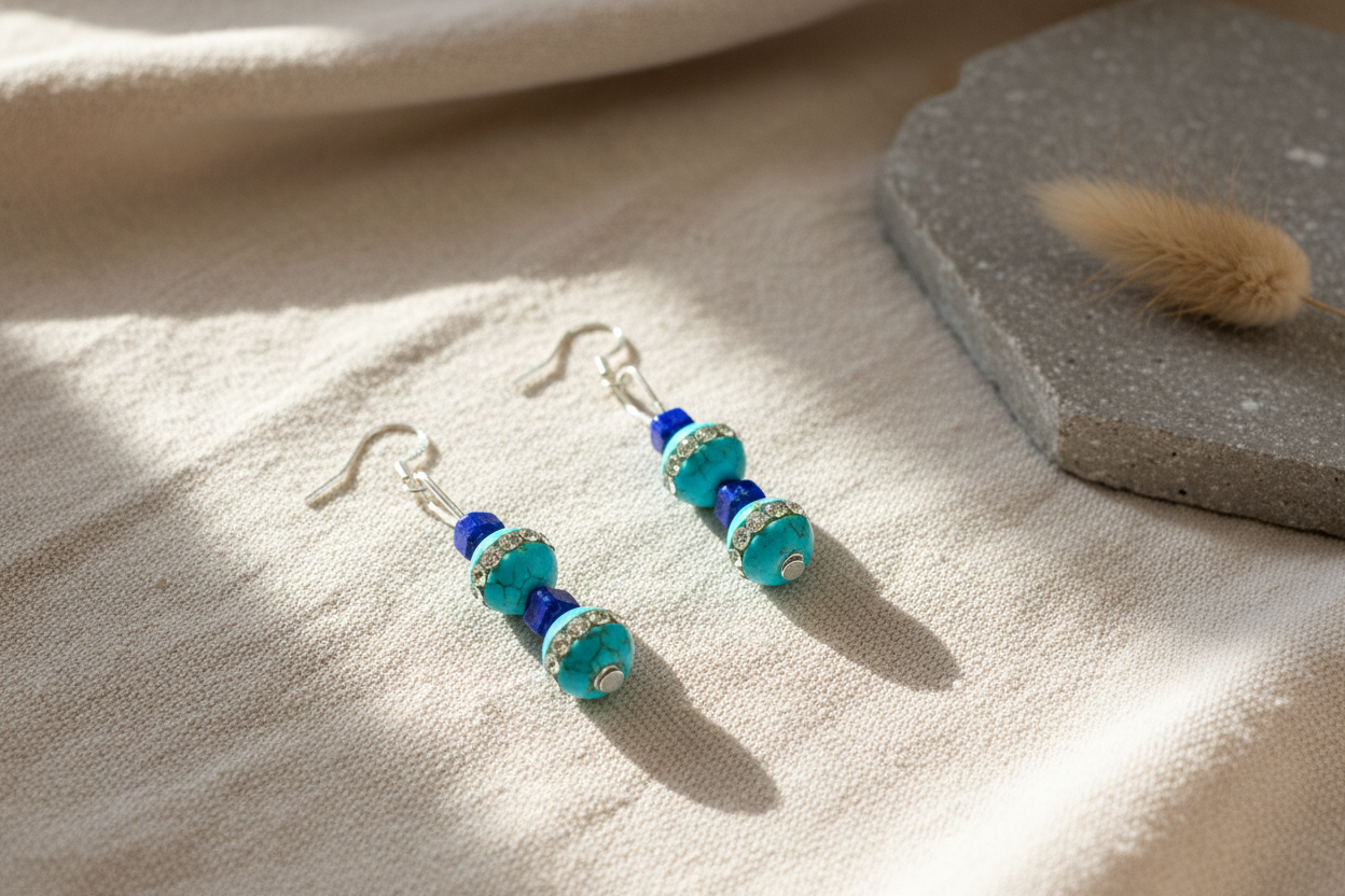 Turquoise Lapis Lazuli Earrings - Hypoallergenic Silver Plated