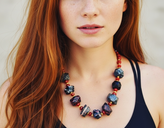 Multicolor Jasper Necklace - Handcrafted Rose Gold Copper Chain