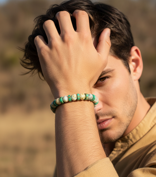 White Opal Green Jasper Bracelet - Stretch | Bohemian In Me