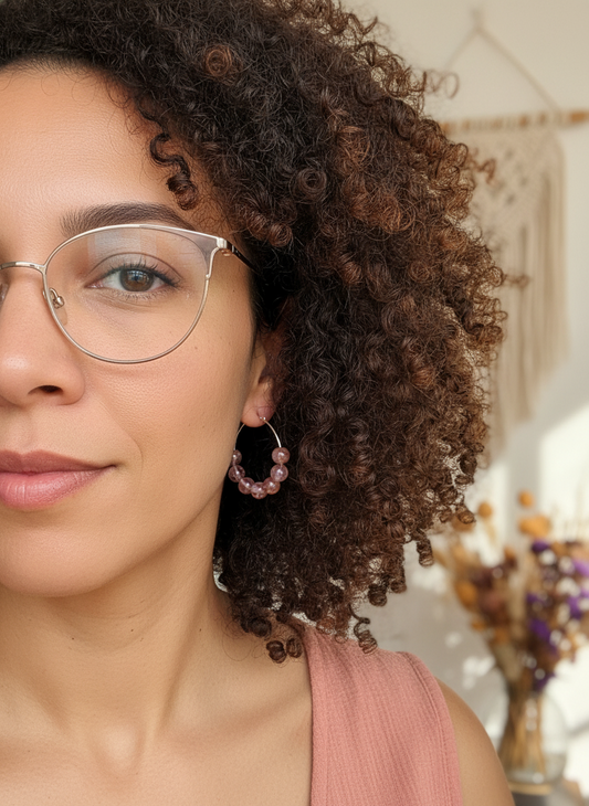 Amethyst Hoop Earrings - Sterling Silver Hypoallergenic