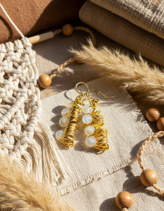 Opalite Earrings - 24K Gold Wire Wrapped Over Copper