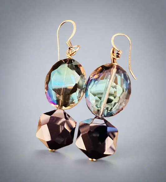 Crystal Blue Hoop Earrings - Navy Blue Aquamarine Sterling Silver