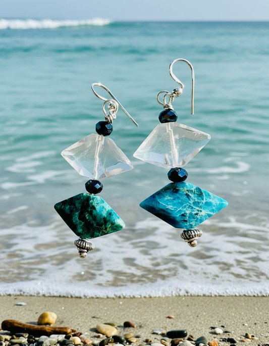 Apatite Quartz Crystal Earrings - Sterling Silver Over Copper