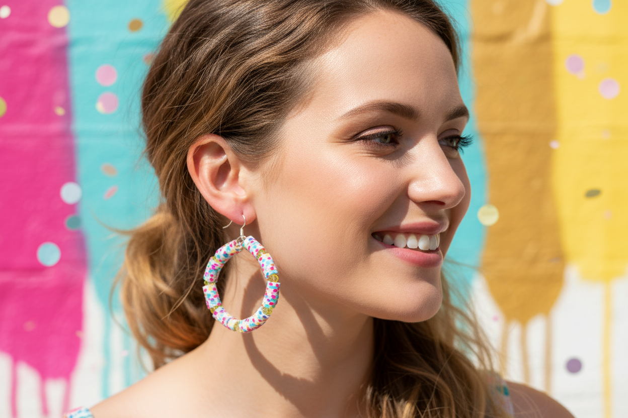 Yellow Confetti Crystal Clay Hoop Earrings - Hypoallergenic
