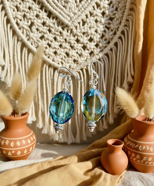 Blue Crystal Earrings - Sterling Silver Copper Hypoallergenic
