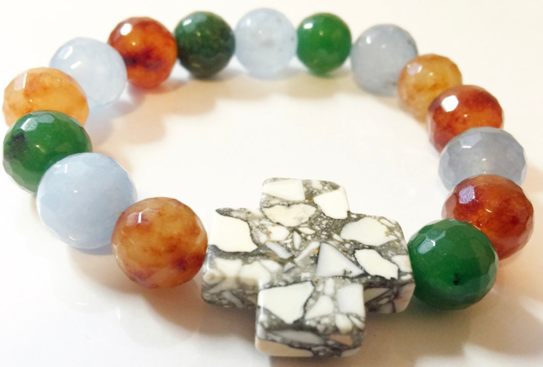 Stretch your style with this 7 1/2 inches of blue-green-brown howlite and agate bling - perfect for accessorizing any outfit!