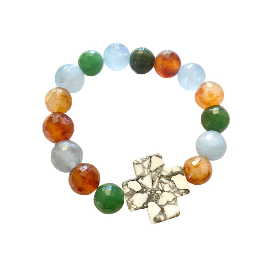 Stretch your style with this 7 1/2 inches of blue-green-brown howlite and agate bling - perfect for accessorizing any outfit!