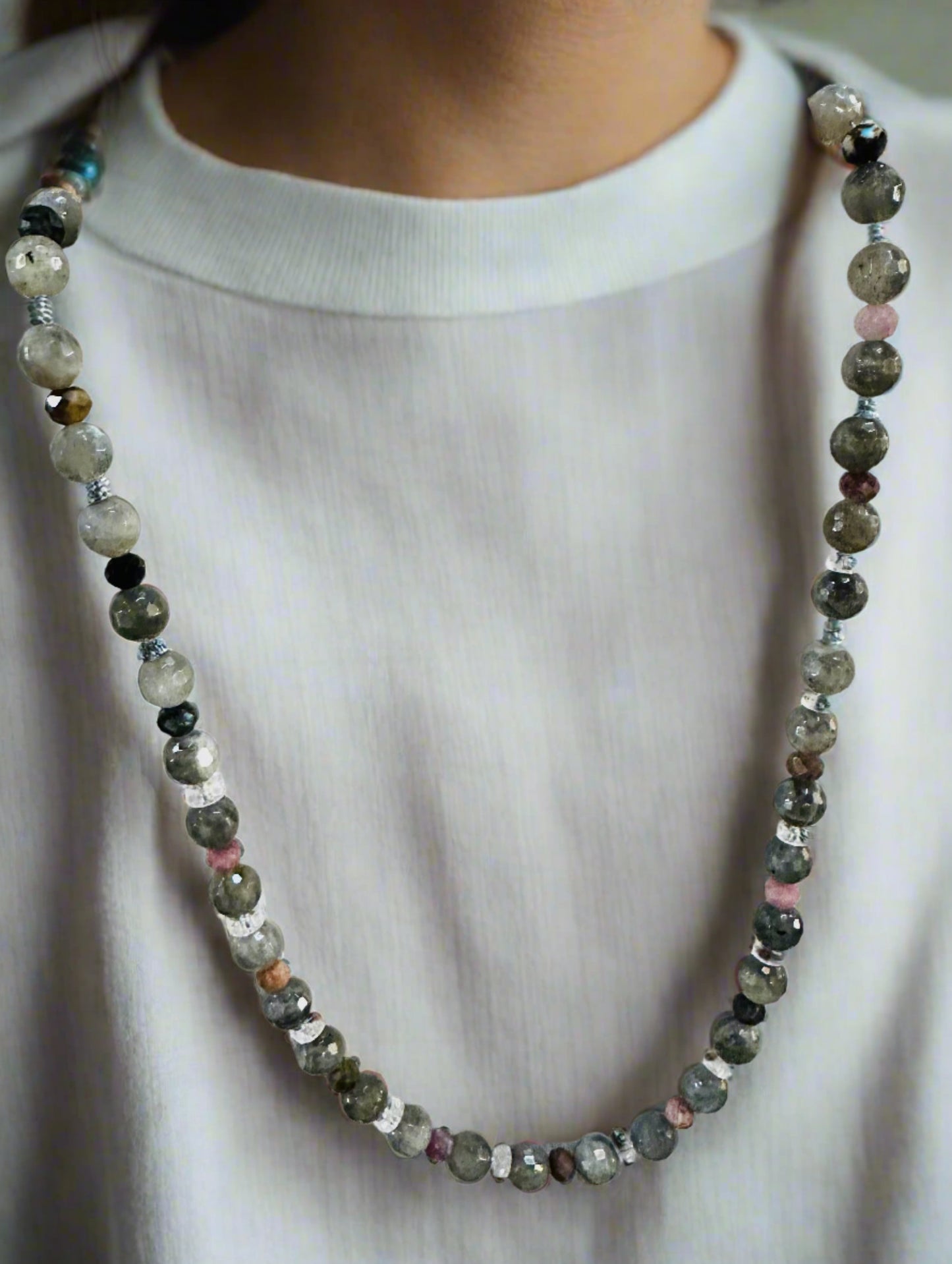 Labradorite, tourmaline, quartz Crystal, necklace. This can be worn as a bracelet. Treat yourself to some major bling bling! Show off your wardrobe's style and savvy