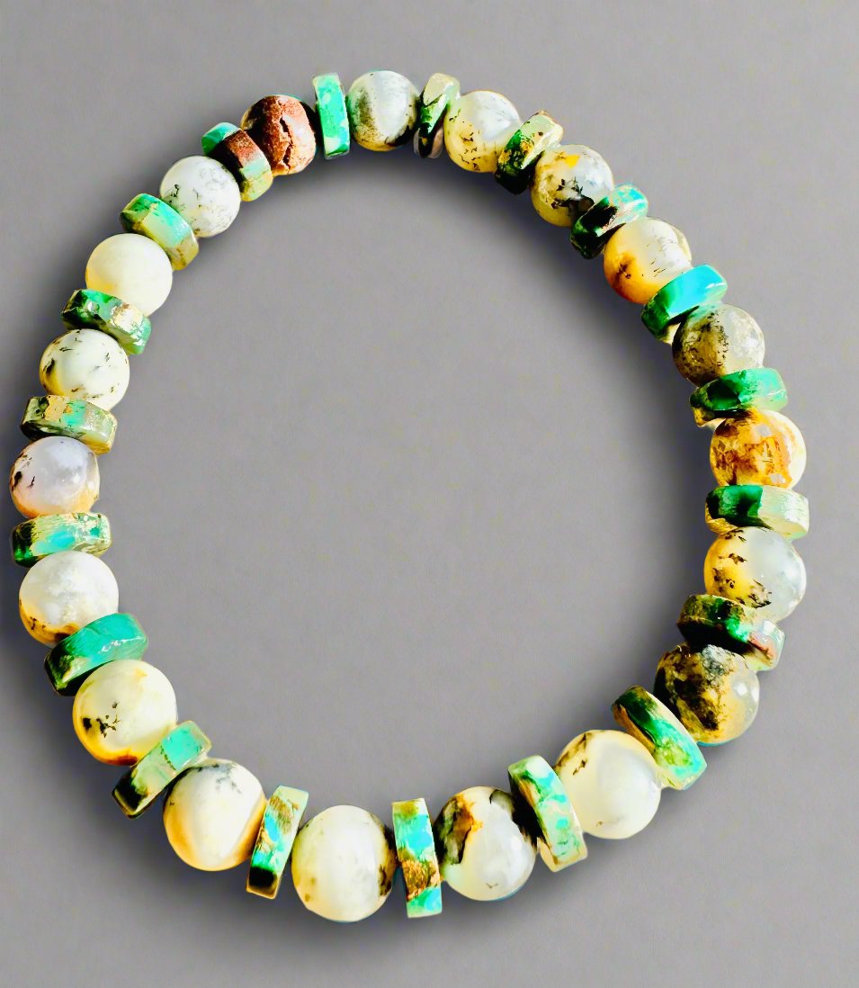 White Opal Green Jasper Bracelet - Stretch | Bohemian In Me