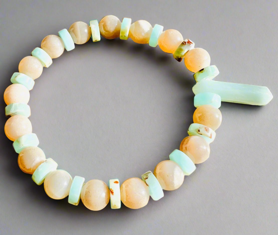 African Opal Sunstone Amazonite Bracelet - Stretch 7" | Bohemian In Me
