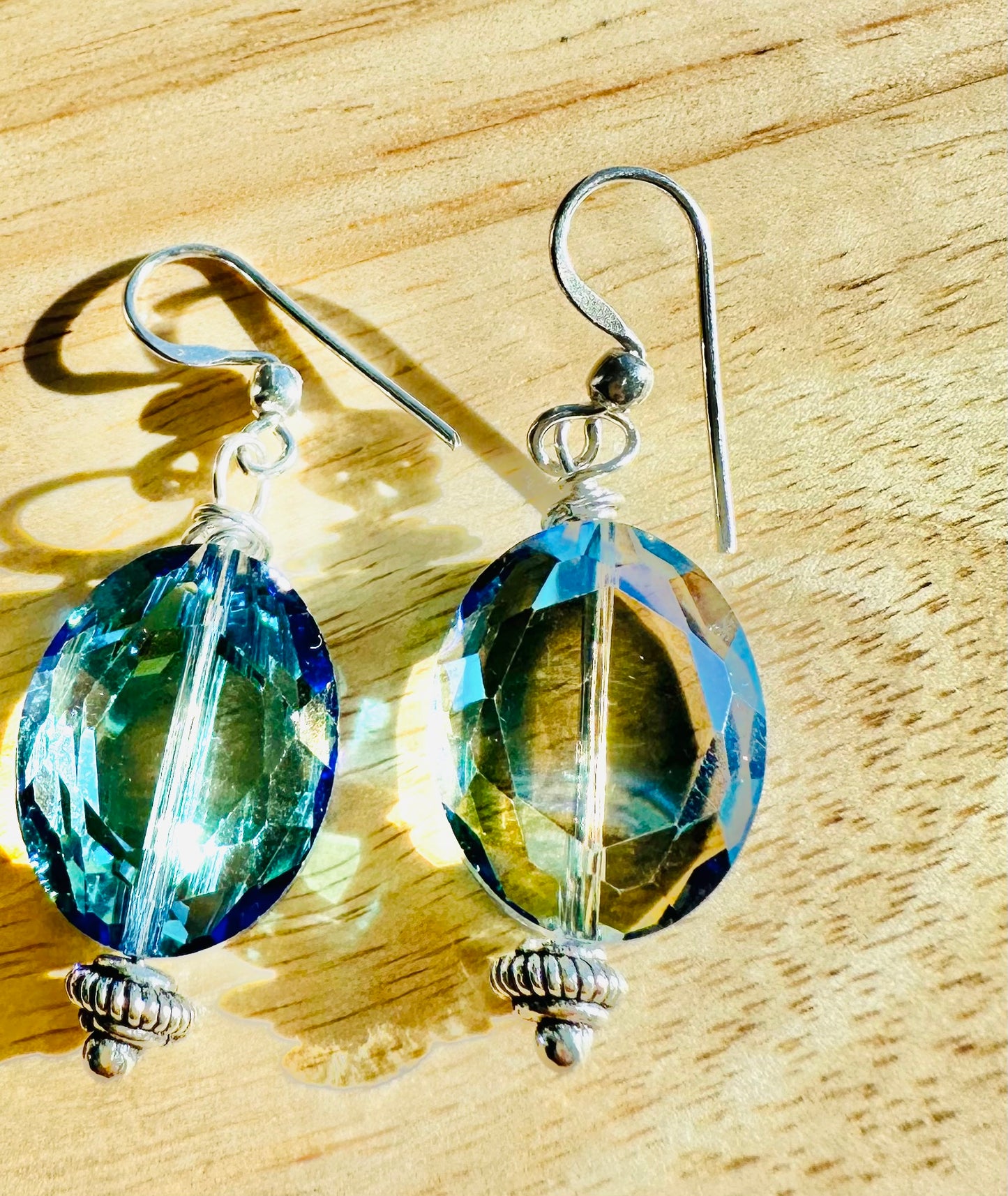 Blue Crystal Earrings - Sterling Silver Copper Hypoallergenic