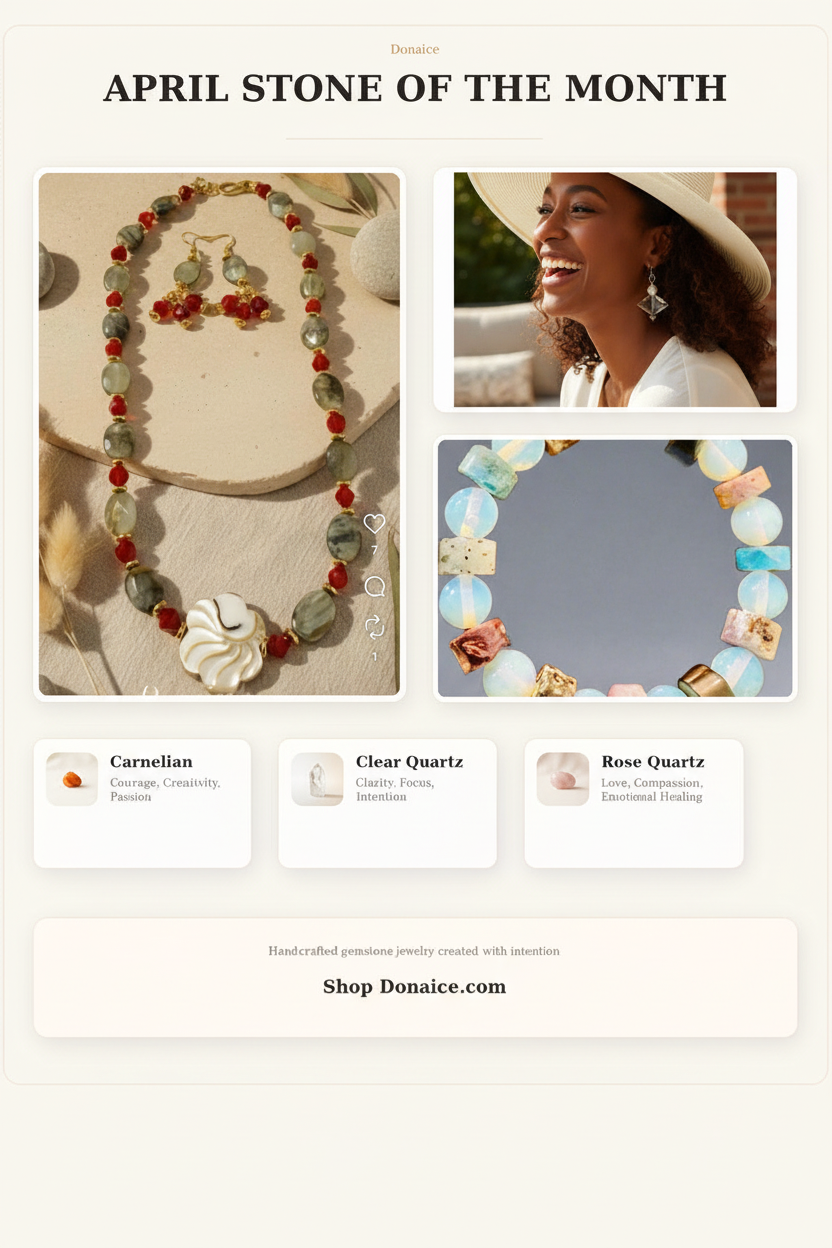 April Stone of the Month - Carnelian, Clear Quartz, and Rose Quartz by Donaice