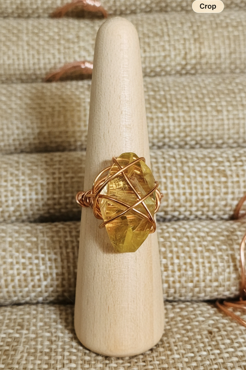 Citrine Wire Wrapped Ring | One of a Kind Gold Crystal Ring Size 7