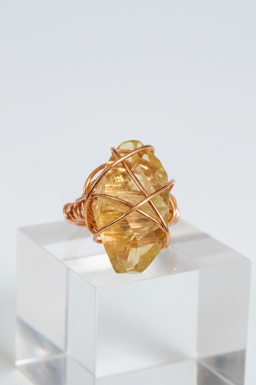 Citrine Wire Wrapped Ring | One of a Kind Gold Crystal Ring Size 7