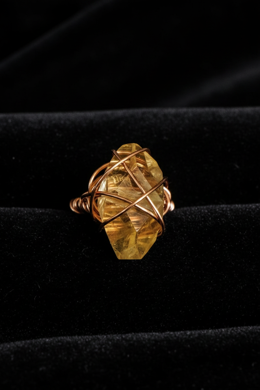 Citrine Wire Wrapped Ring | One of a Kind Gold Crystal Ring Size 7