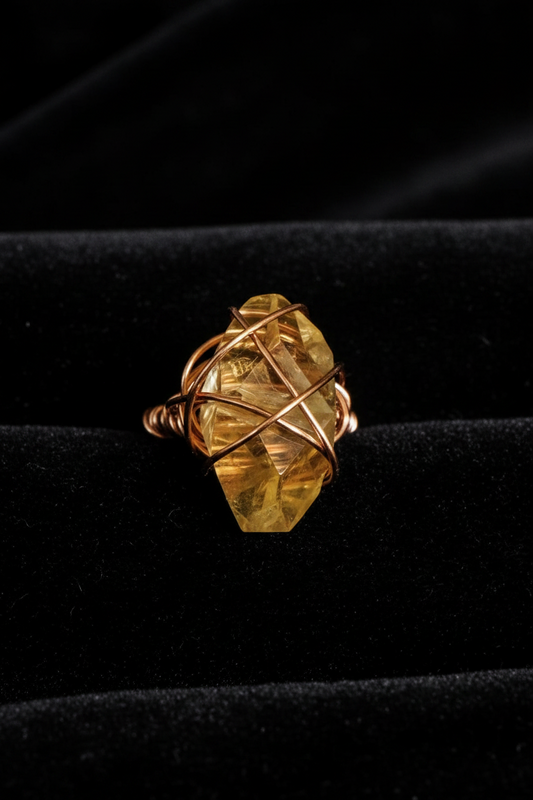 Citrine Wire Wrapped Ring | One of a Kind Gold Crystal Ring Size 7