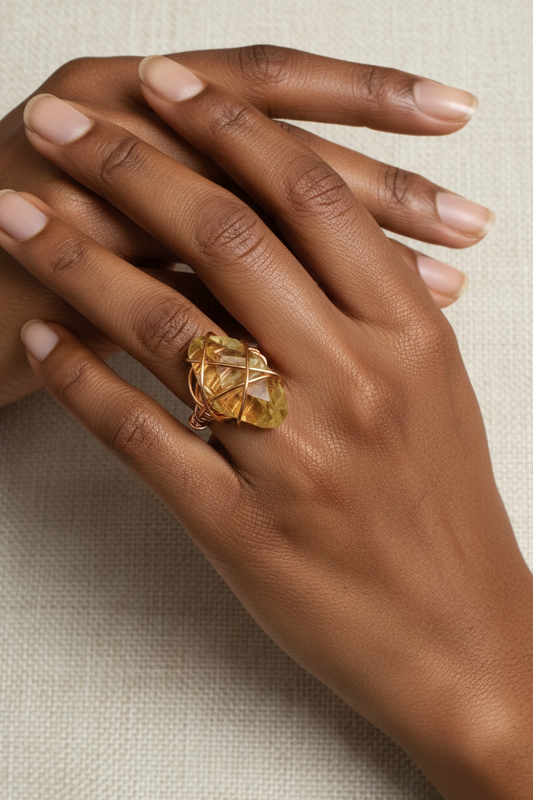 Citrine Wire Wrapped Ring | One of a Kind Gold Crystal Ring Size 7