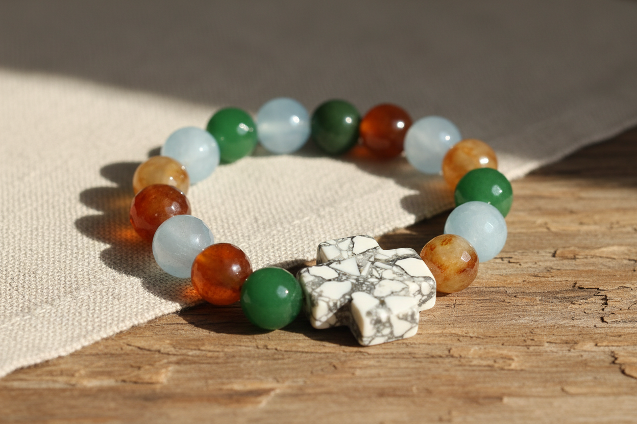 Howlite Agate Bracelet - Blue Green Brown Stretch Bracelet