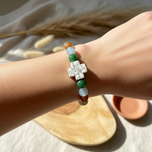 Howlite Agate Bracelet - Blue Green Brown Stretch Bracelet