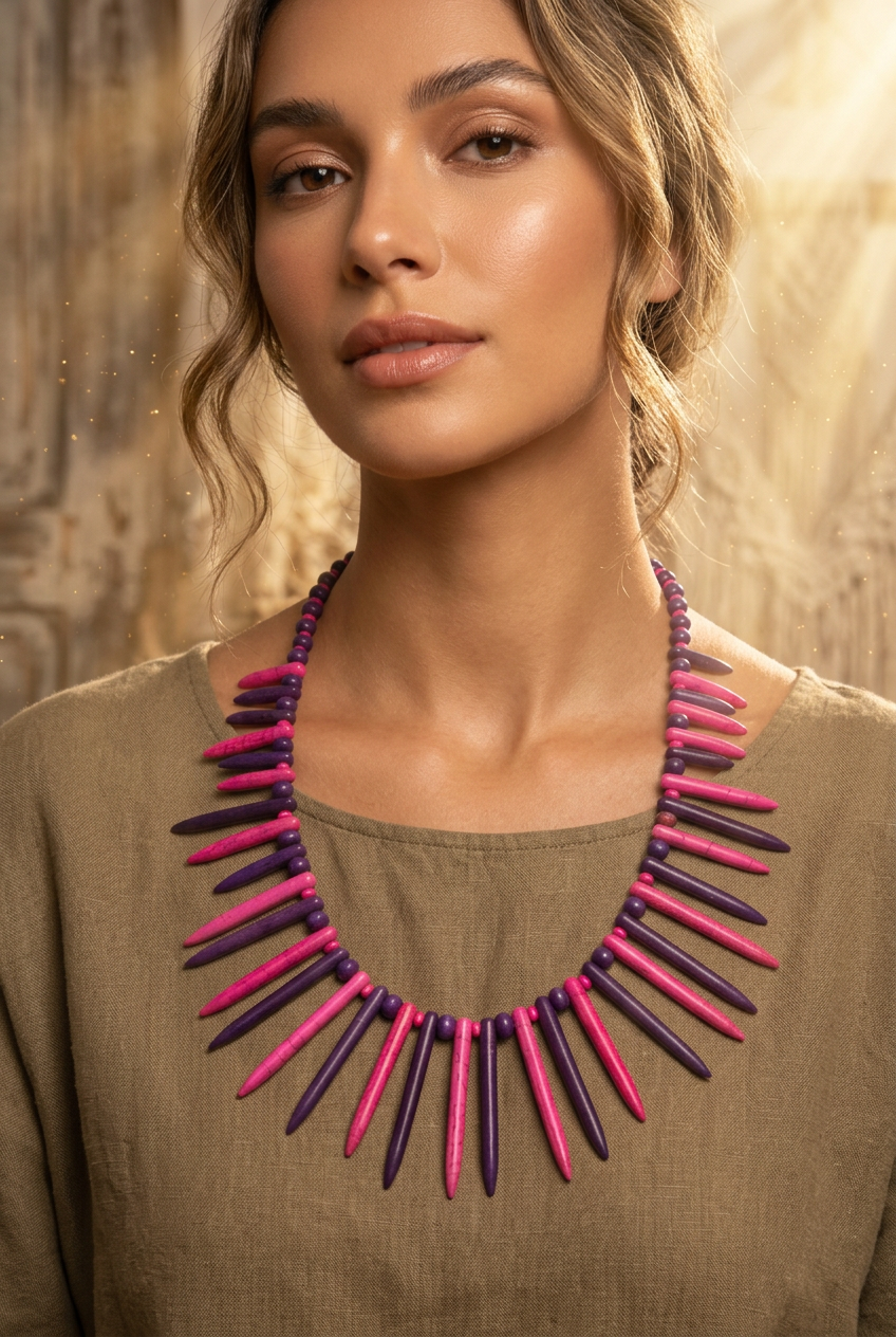 Twilight Spike Statement Necklace | Pink & Purple Howlite Fan Collar | Bohemian In Me