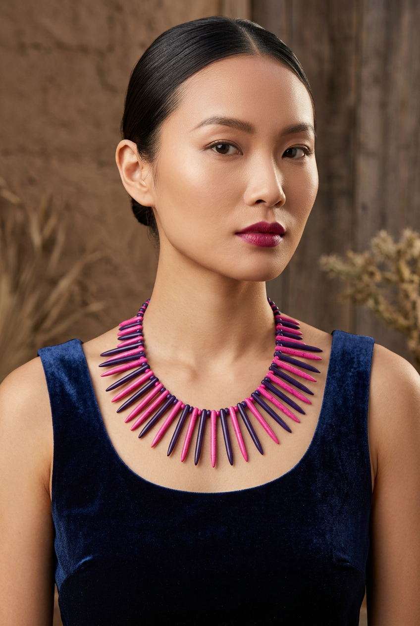 Twilight Spike Statement Necklace | Pink & Purple Howlite Fan Collar | Bohemian In Me