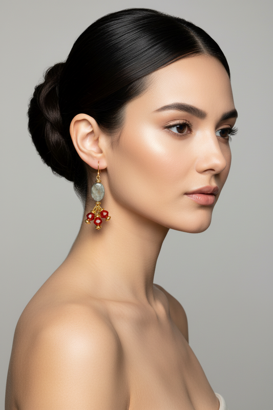 Autumn Harmony - Carnelian Eagle's Eye Hematite Seashell Copper 24K Gold Necklace Set - One of a Kind