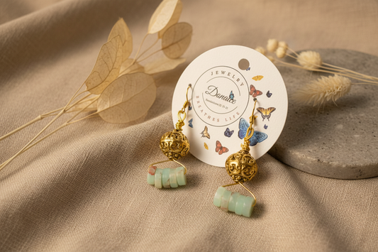 African Opal Dangling Earrings - Heart Chakra Gemstone Jewelry