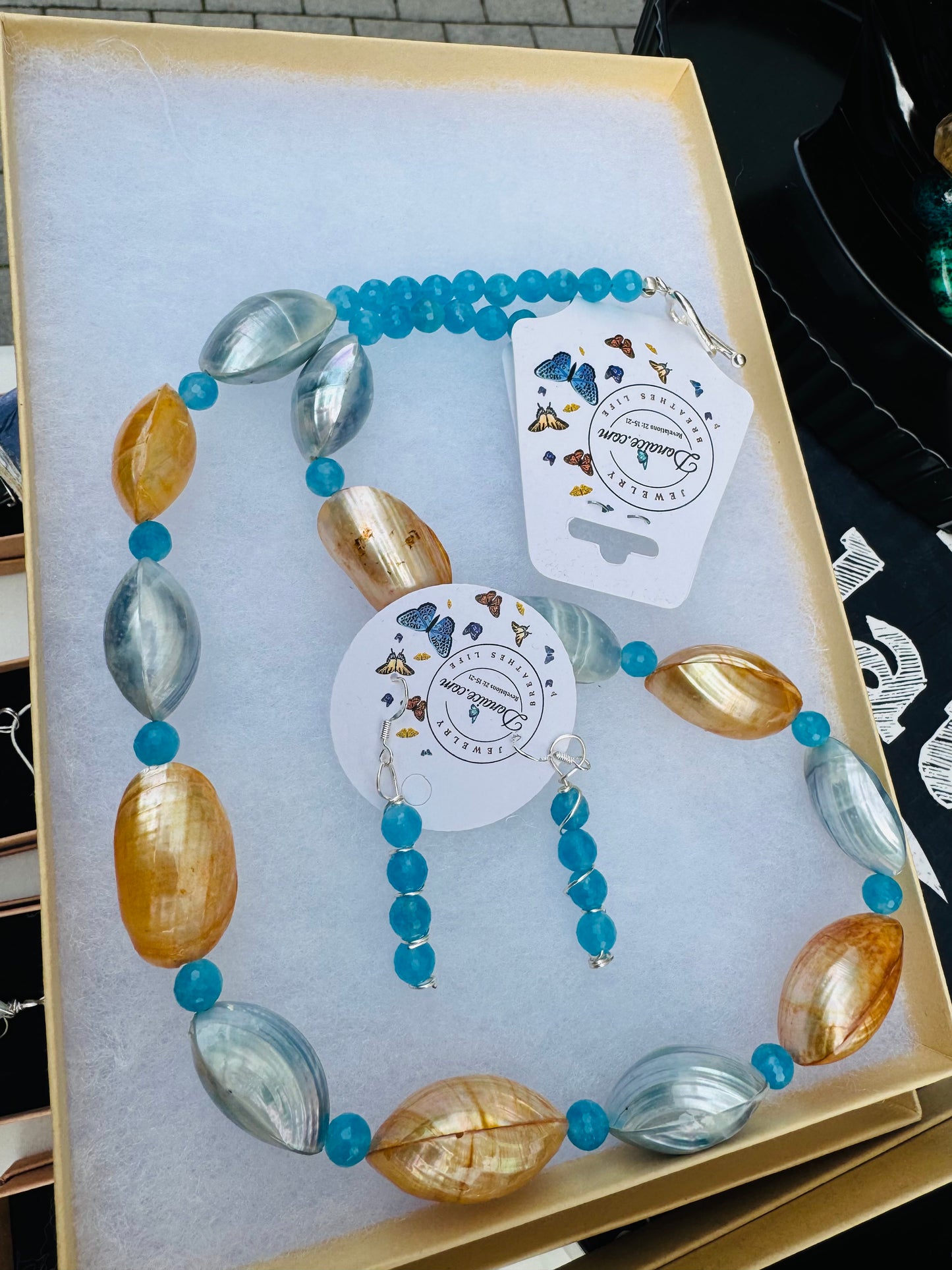 Aquamarine Seashell Wire-Wrapped Necklace - Natural Ocean Stone Bohemian Jewelry